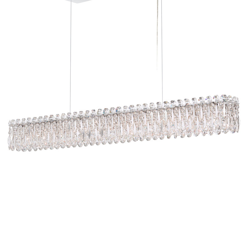 Sarella 11 Light 48in x 5.5in Rectangular Chandelier in Black with Clear Radiance Crystals, Polished Stainless Steel