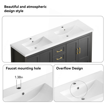 60"BLACK Bathroom Vanity. Abundant Storage Cabinet -4 Soft close doors and 5 drawers