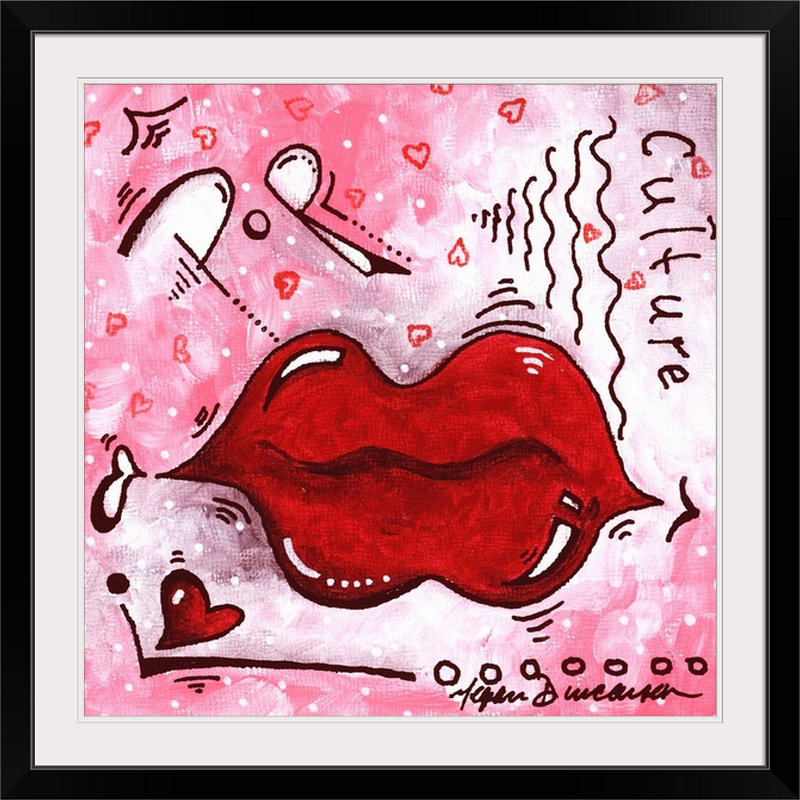 «Kissable» par Ethan, reproduction d'art, Cadre noir, H 20" x l 20" x P 1"