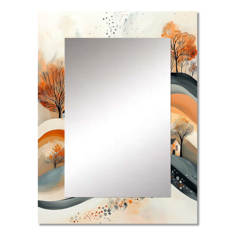 Paysage abstrait en orange et gris - miroir décoratif de paysages, miroir mural moderne, impression d'art en métal