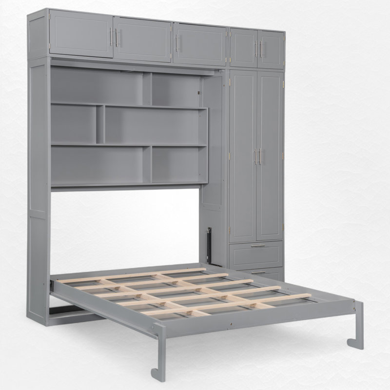 Grand lit escamotable avec garde-robe et armoire, Gris