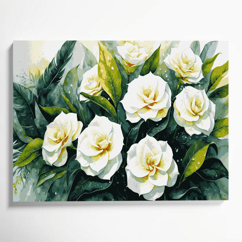 Art hawaïen sur toile beige Gardenias, H 16 po x l 20 po
