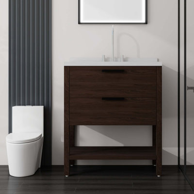 Meuble-lavabo autoportant avec tiroirs à fermeture en douceur et comptoir en marbre de culture