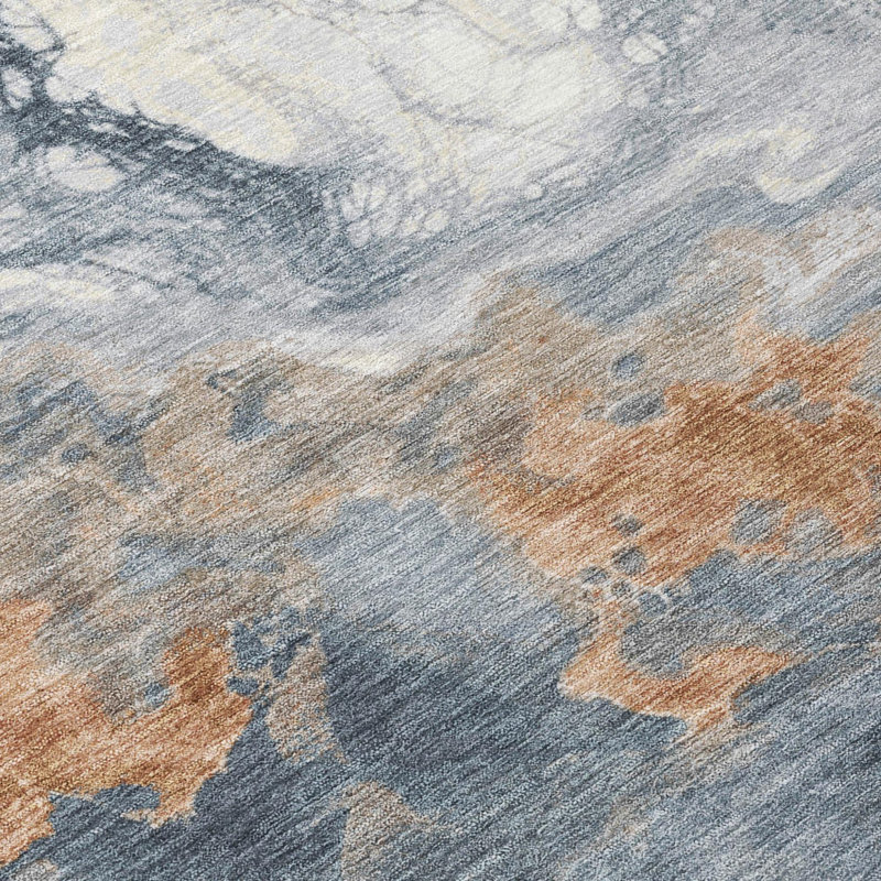 Tapis intérieur/extérieur lavable, gris et rouille, à motifs abstraits, 152 x 244 cm