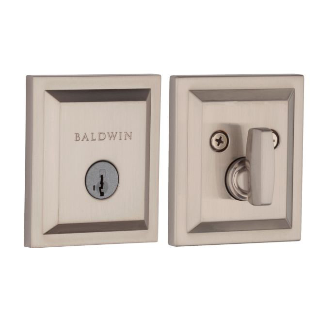 Satin Nickel Rectangular Single Cylinder Deadbolt with SmartKey