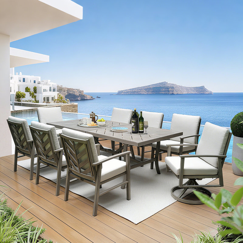 Amario Patio 8 Person Metal Dining Set With Sunbrella® Cushions