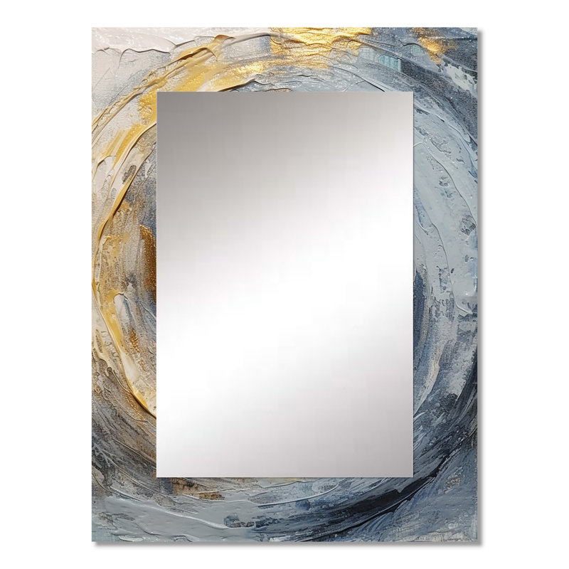 Gold and Blue Vibrant Spirals IV - Abstract Spirals Unique Wall Mirror Decor, Gold Large Mirror, Printed Metal Art, 32" x 24"