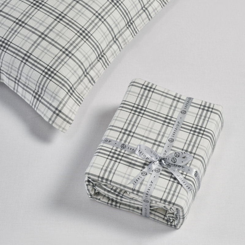 Ensemble de housse de couette 100% coton écossais moderne, Housse de couette très grand / très grand califo, Gris anthracite