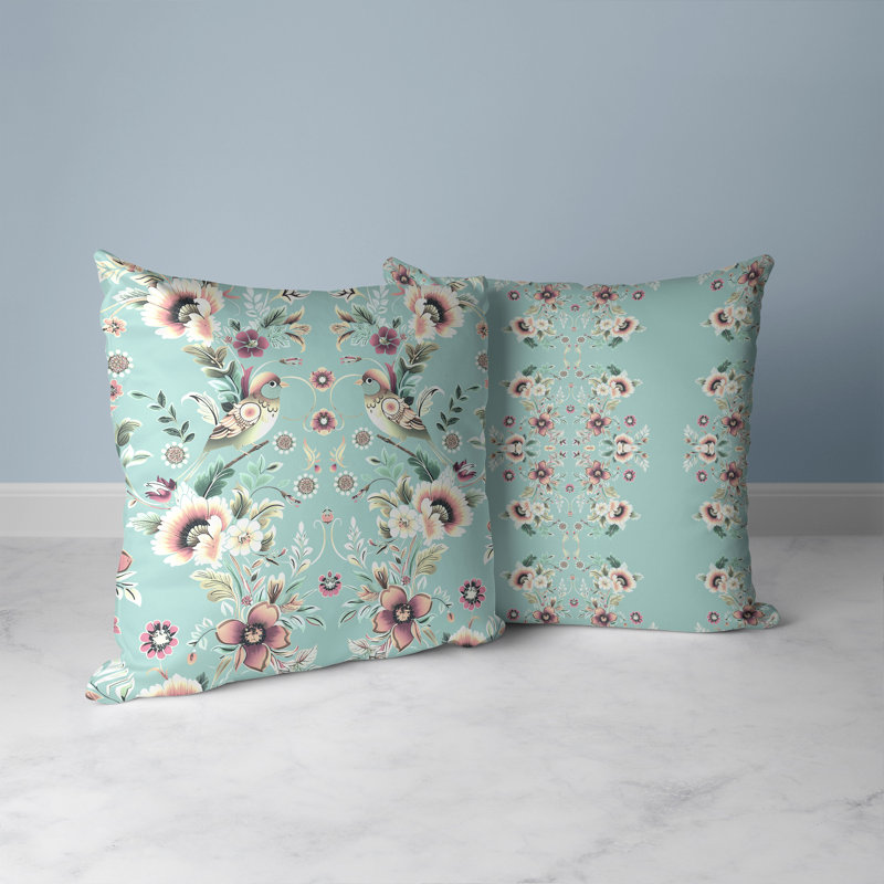 Coussin Folk Garden Whispers, Vert/mauve, H 20 po x l 20 po