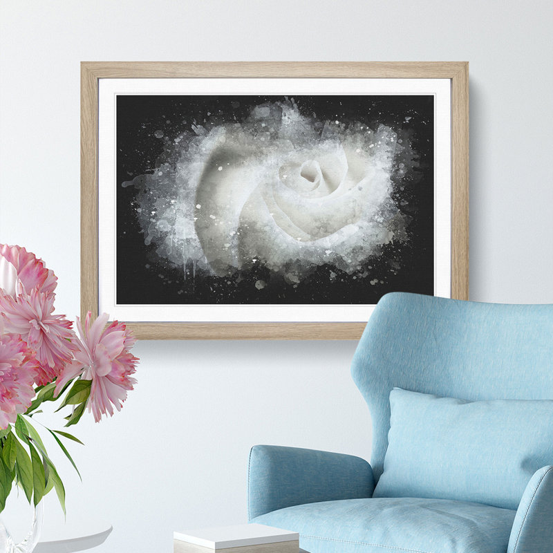 White Rose - Picture Frame Graphic Art Print, Oak Framed, 33cm H x 45cm W x 2cm D