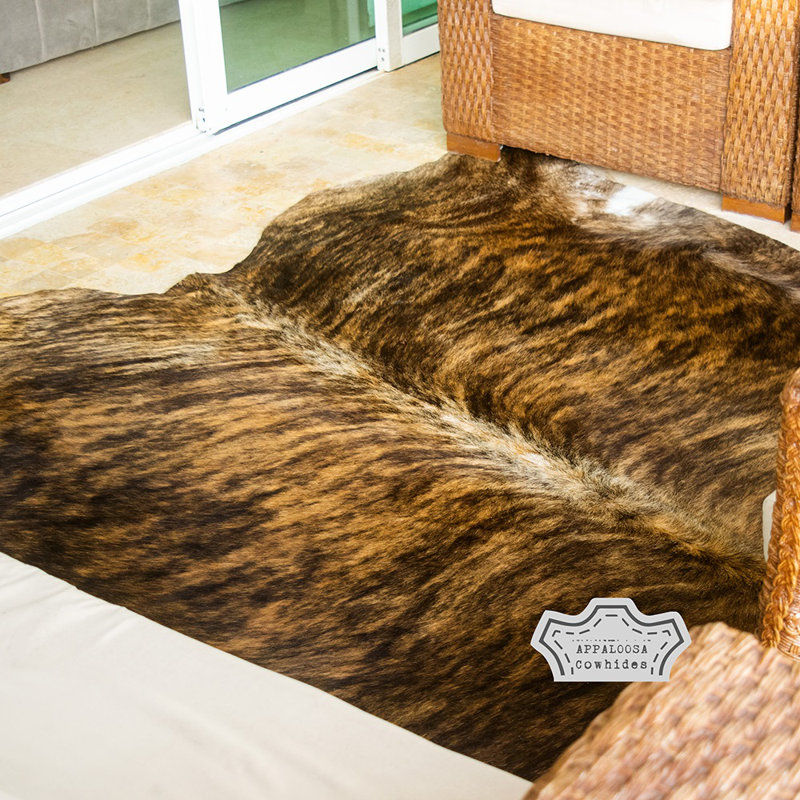 Handcrafted Medium Brindle Cowhide Oval Rug for Living Room