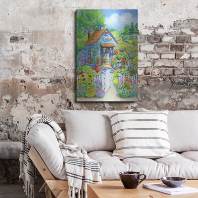  «Garden Shed» par Geraldine Aikman, art mural en métal, 24 po x 36 po