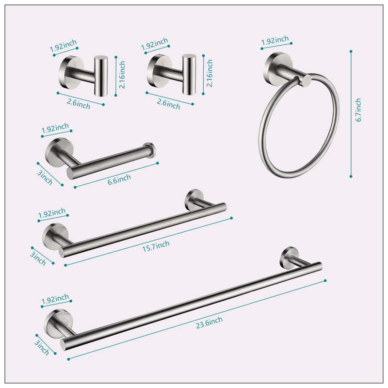 Ensemble de porte-serviettes de salle de bain en acier inoxydable 6 pièces, Nickel brossé