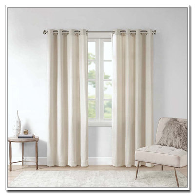 Plaid Rod Pocket and Back Tab Curtain Panel with Fleece Lining Natural 50x84"