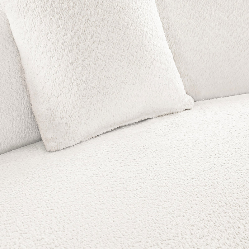 Revêtement de salon moderne de luxe blanc à motif de boucles courbé avec méridienne 2, conception épurée et structure en bois massif facile d'entretien