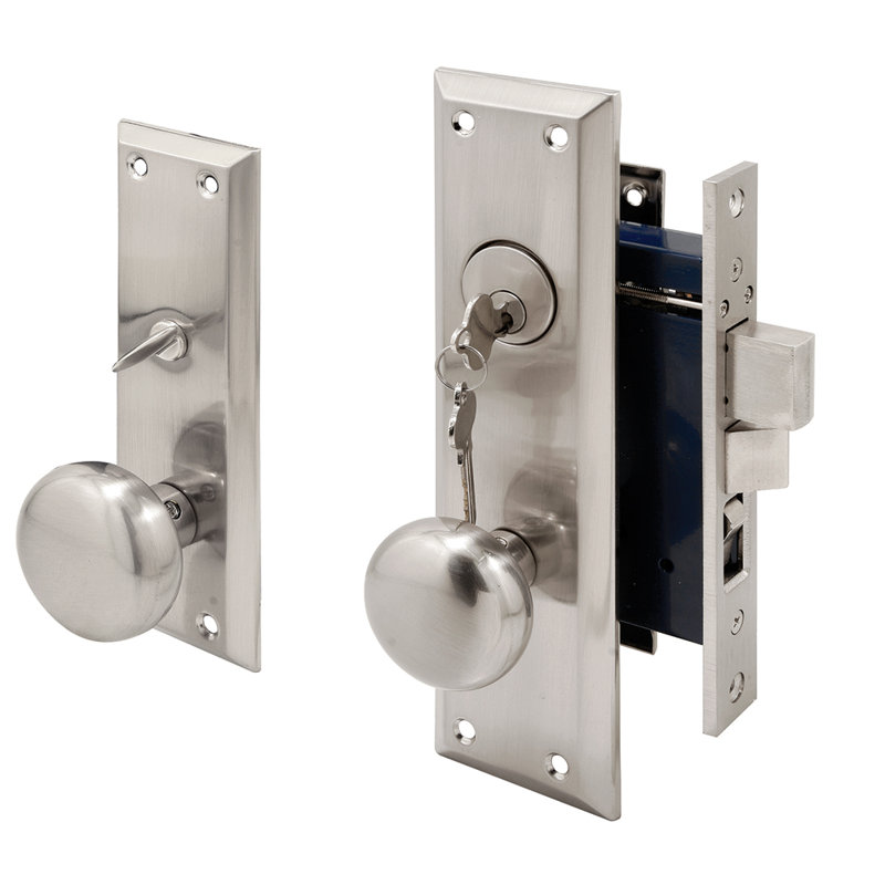 Serrure à mortaiser pour porte d'entrée à cylindre simple moulé sous pression, jeu de 2 1/2 pouces, finition nickel satiné (paquet simple)