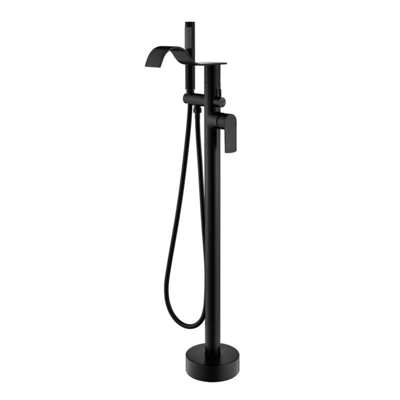 Robinet de baignoire autoportant à fixation au sol avec douche à main, Noir mat