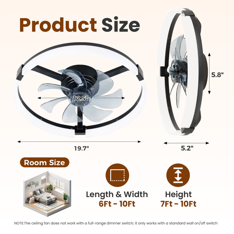 Ventilateur de plafond 19,7 po, Clear, Brown, 12.5" Wide