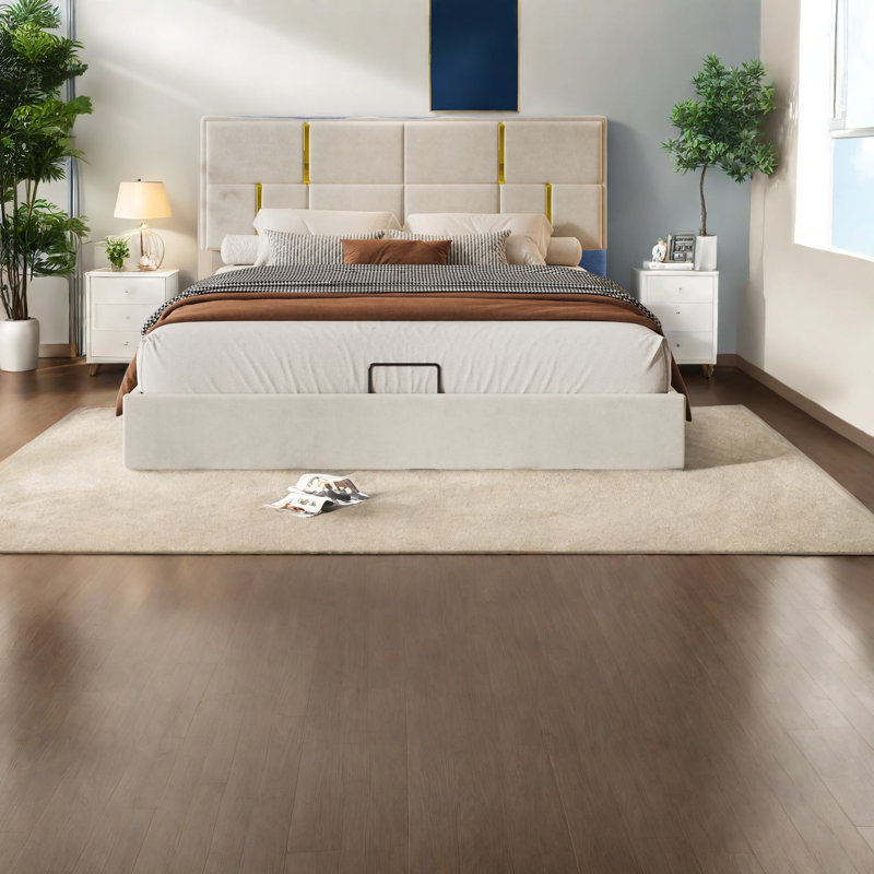 Lits spacieux en velours avec rangement moderne, grand