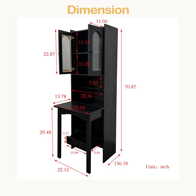 Table d'écriture pliable, armoire de bureau avec tablette et tiroir