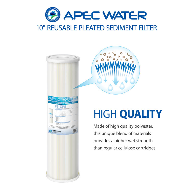 Filtre à eau de sédiments plissés réutilisable grande capacité APEC 5 microns APEC 5 (FI-CP5)