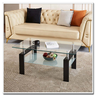 2-Layers Tempered Clear Glass Coffee Table