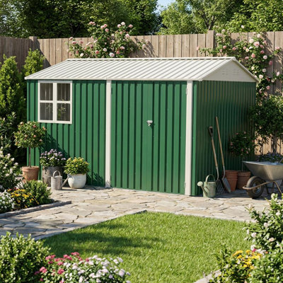 10 ft. W x 8 ft. D Outdoor Metal Storage Shed with Window & Lockable Door, Green