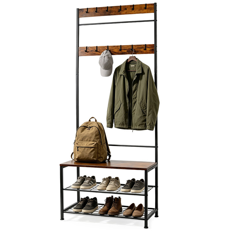 Arbre d'entrée 27,17 po de largeur avec banc, porte-manteau mural et rangement pour chaussures