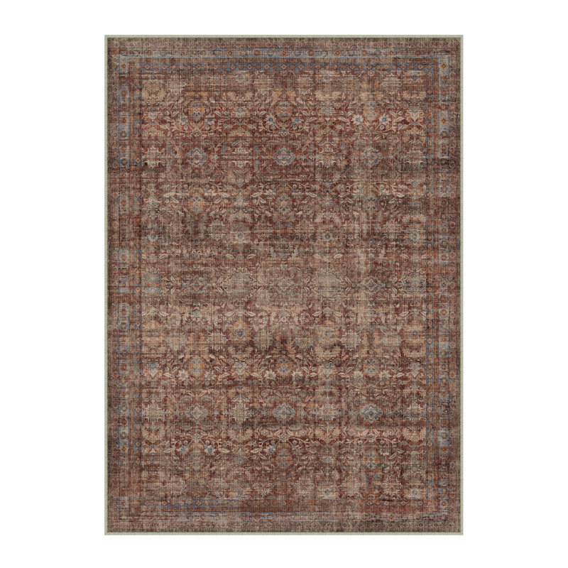 Tapis décoratif rétro Riva, Rouge, Rectangle 5' x 7'6"