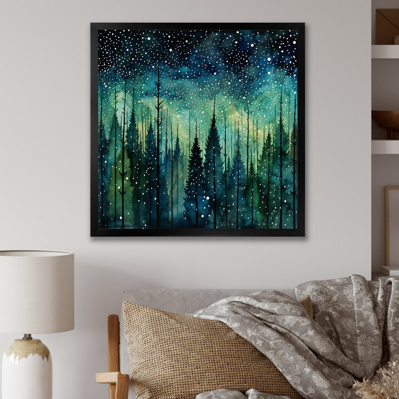 «Green Winter Forest Wonderland - Fruits», art mural, Cadre doré simple, H 16 po x l 16 po x P 1 po