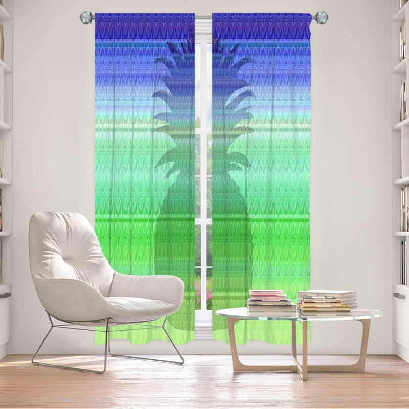 Ensemble de 2 panneaux de rideaux pour fenêtre Fateema par Susie Kunzelmanelman - Ananas, Bleu / vert, L 20 po x L 61 po