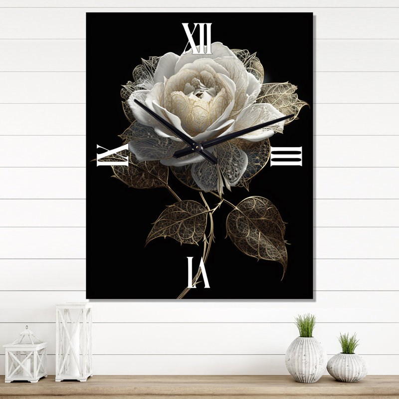 Horloge murale rétro - rose blanche, Grand