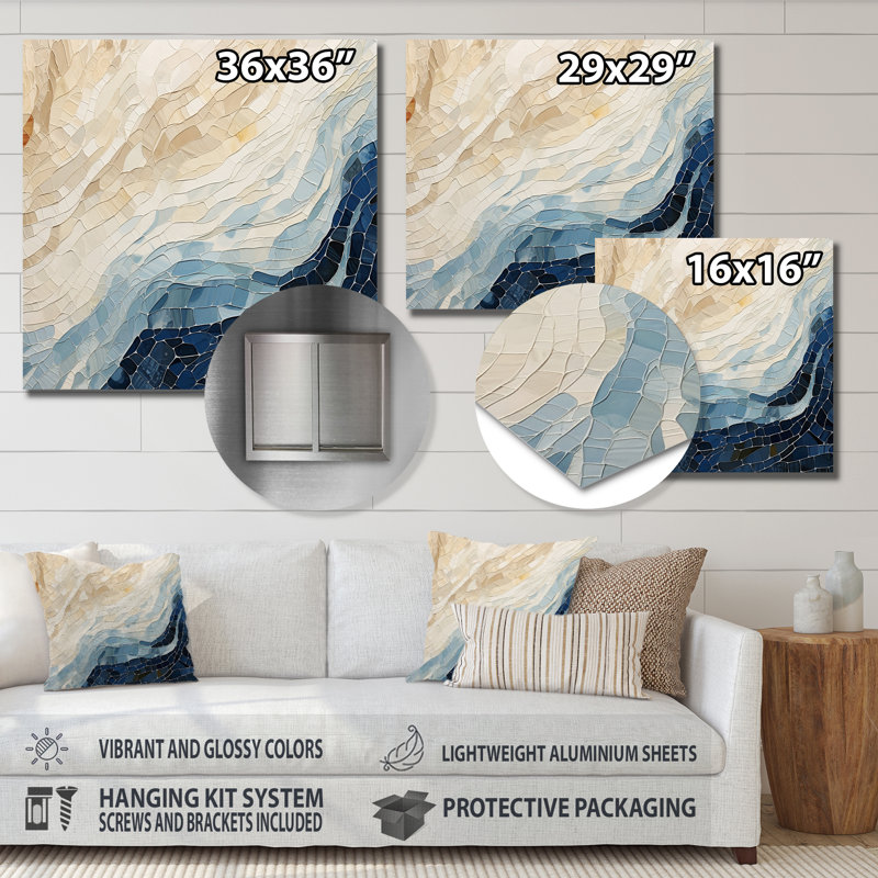 «Abstract Breaking Waves Blue» - Reproduction d'art abstrait mural, Métal métal, H 30 po x l 30 po x P 1 po