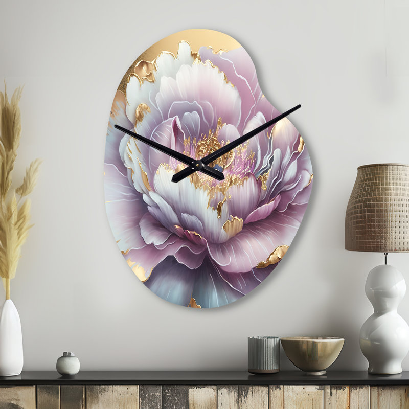Horloge murale asymétrique en forme de fleur mauve simple I - Flowers, Petit