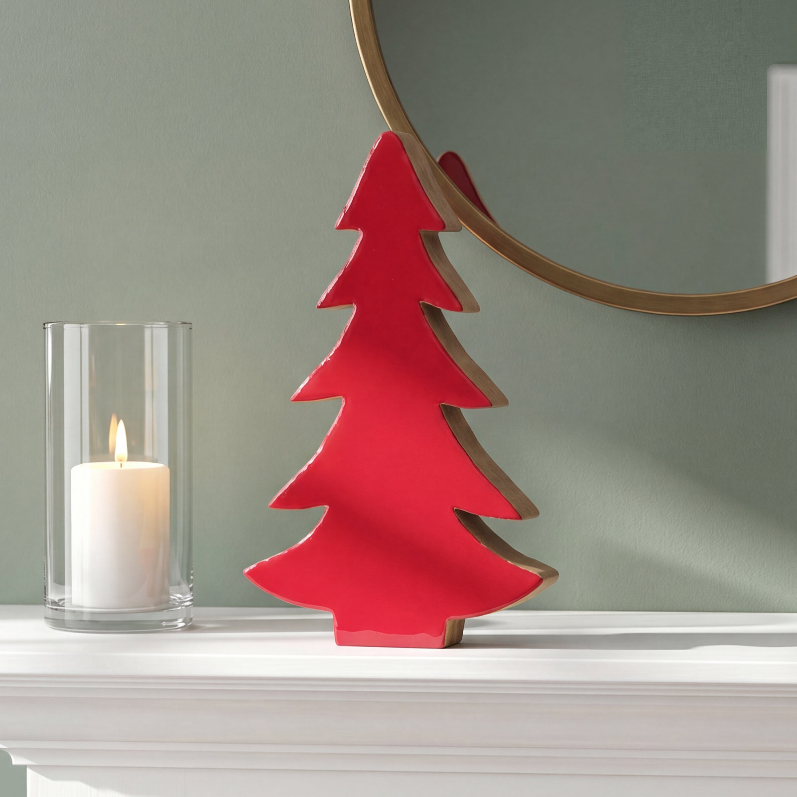 Enameled Mango Wood Tabletop Tree, Red