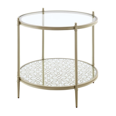 Mayamiko Contemporary 24"Dia Round End Table with Glass Top in Champagne