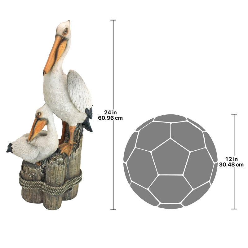 Coastal Pelican Pair on Faux Wood Pilings Statue