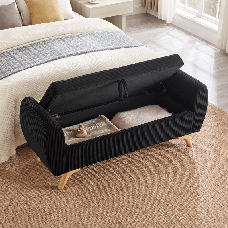 Banc de rangement noir en velours côtelé moderne 57,1 po, Noir