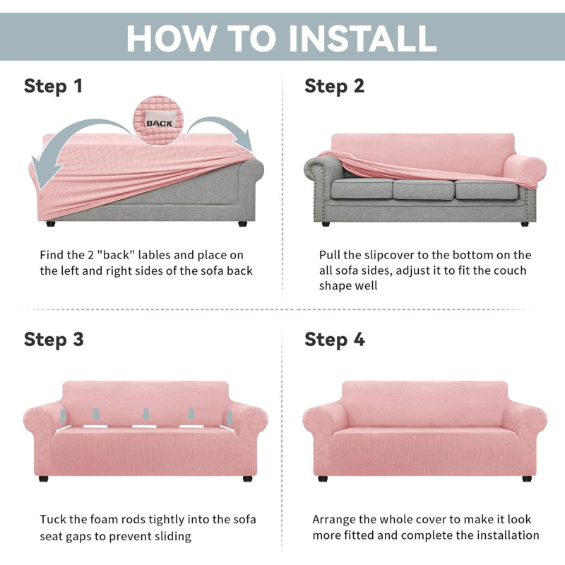 Housse pour canapé à coussins en T, Polyester rose, H 40 po x l 110 po x P 40 po