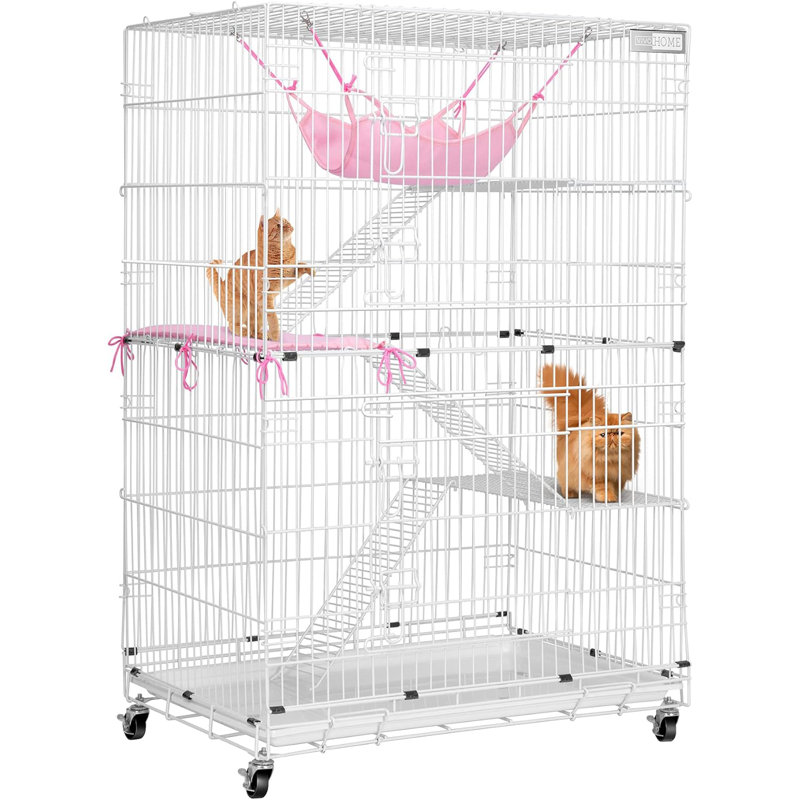 Millville Cat Cage/Crate with Hammock, White/Pink