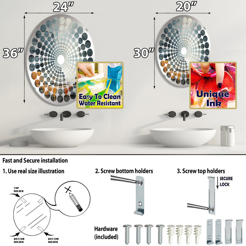 Waterfall Cliff Adventure - Miroir décoratif à pois radiaux | Ovale, 35,4 po x 23,6 po