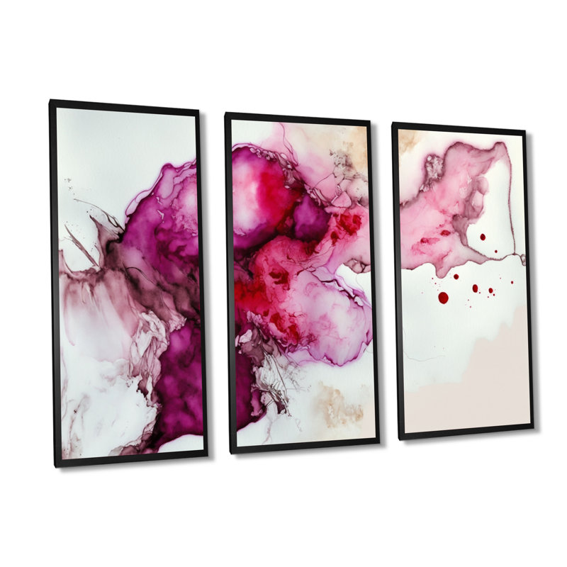 «Viva Magenta Secret Wispers VII», reproduction sur toile 3 pièces, Toile encadrée noire, H 28 po x l 36 po x P 1 po