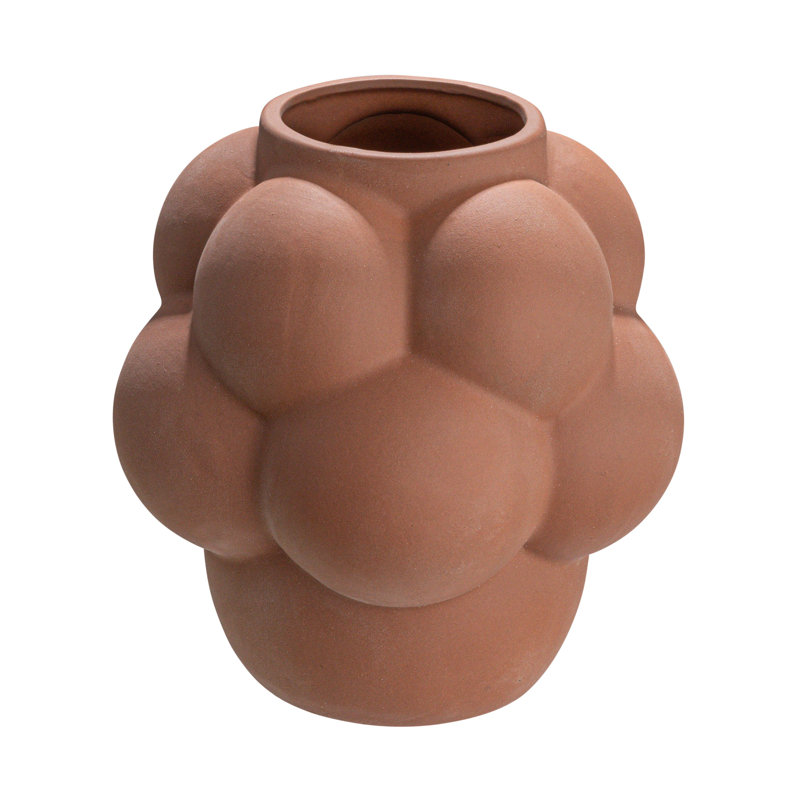 Bulbous Stoneware Vase with Raised Dots, Terracotta