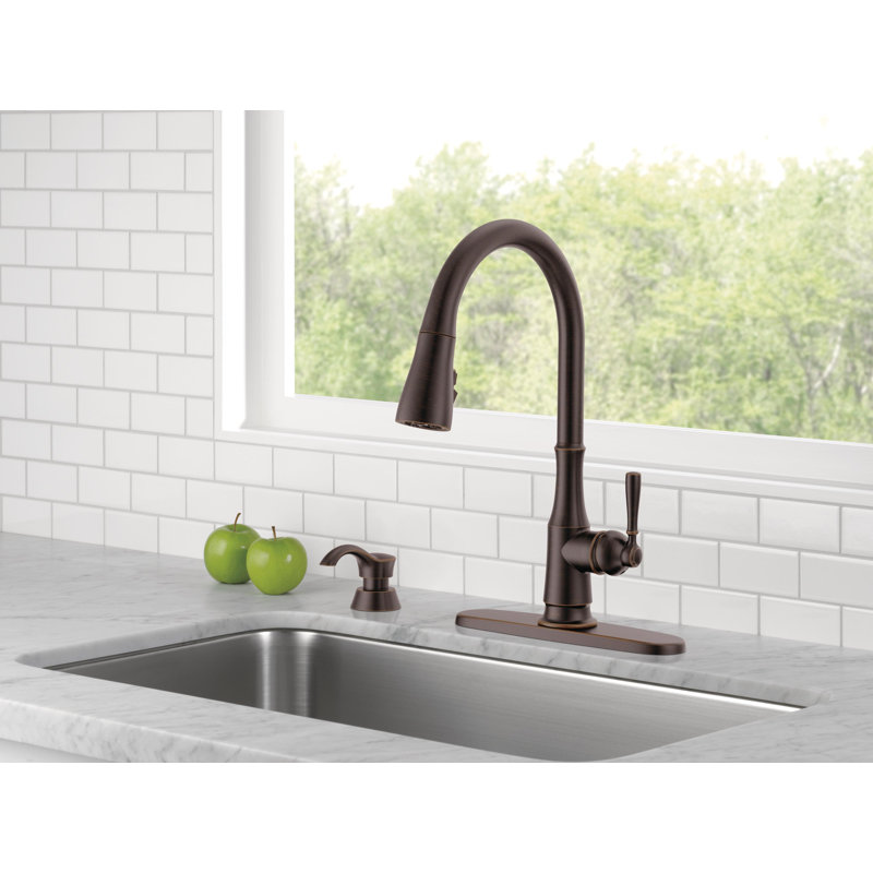 Capertee Oil Rubbed Bronze Kitchen Faucet with Pull Down Sprayer and Soap Dispenser, Modern Single Hole Kitchen Sink Faucet, Single Handle, Venetian Bronze