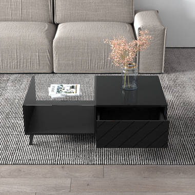 Black Gloss Square Coffee Table With Glass Top