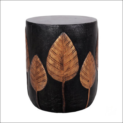 Table d'appoint d'extérieur en béton léger avec motif bohème et motif de feuilles, parfaite pour la décoration de patio et de jardin
