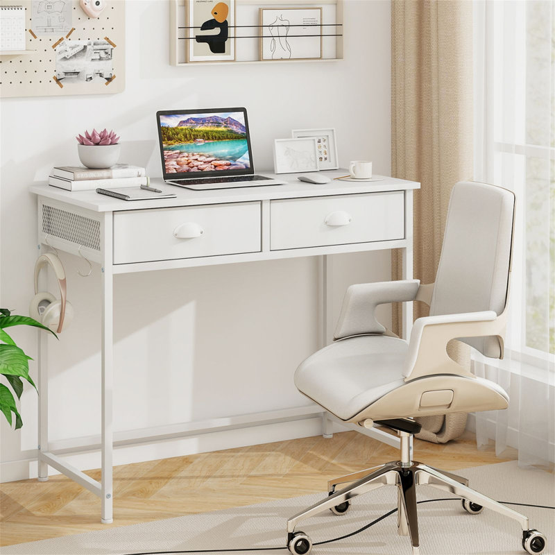 Metal Base Computer Desk, White