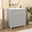 Ensemble de meuble-lavabo autoportant avec portes à fermeture douce 30 po avec lavabo en céramique, style moderne, gris