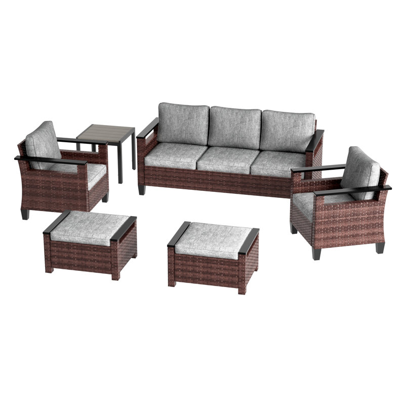 Ensemble de canapé de patio en rotin 6 pièces PE, ensemble de conversation de mobilier d'extérieur toutes saisons avec table basse, canapé modulaire robuste pour terrasse avec jardin et terrasse