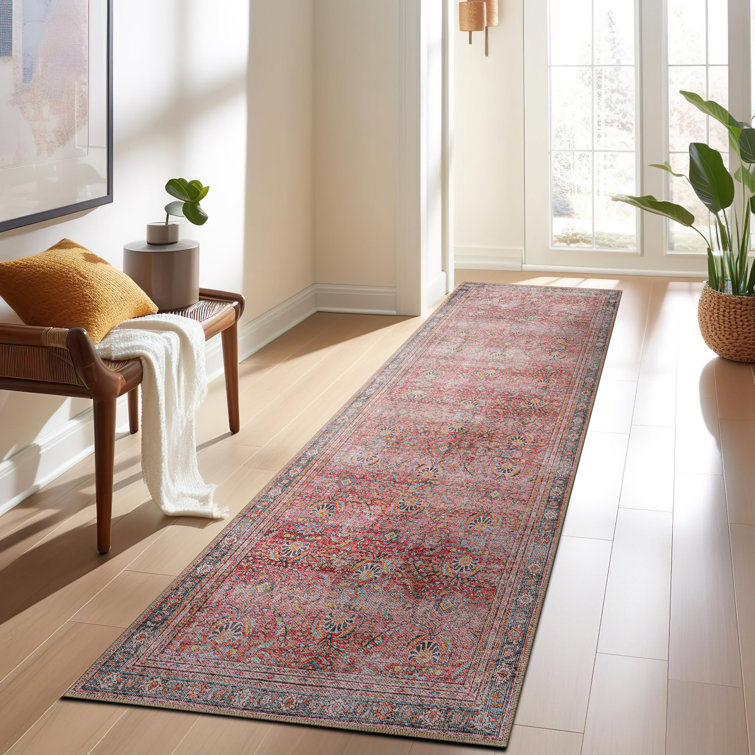 Labarbera Machine Washable Red/Gray Non-Slip Backing Area Rug